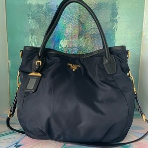 Prada Nylon & Leather Navy 2 Way Shoulder Bag
